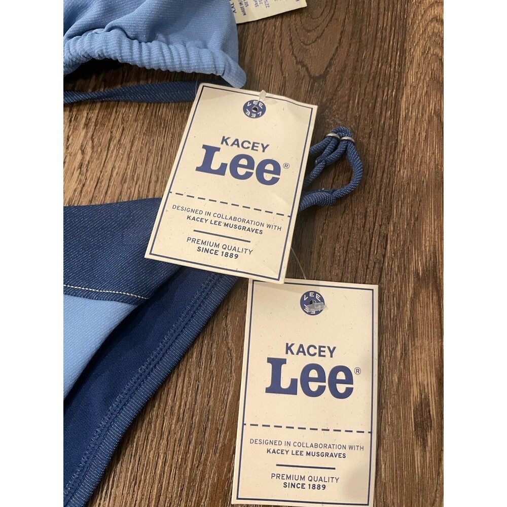 Lee Women’s Blue Solid 2-Piece Bikini Set 2XL Halter Adjustable Tie